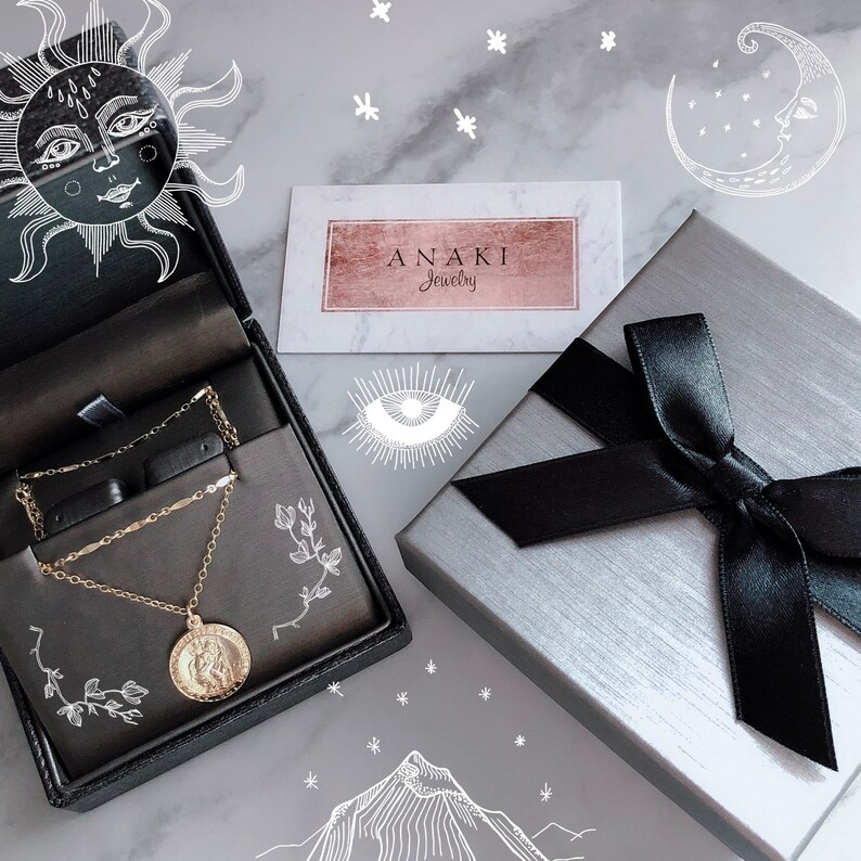 Gift for her Christmas gifts Gold Medallion Necklace Miraculous gold necklace St Christopher 14K GF Gold Coin necklace