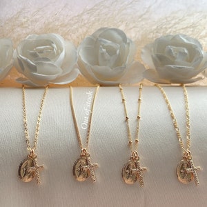 14K GF Small Cross Virgin Mary Necklace, Gold cross necklace, Virgin Mary necklace, Gift for Her, Christmas gifts