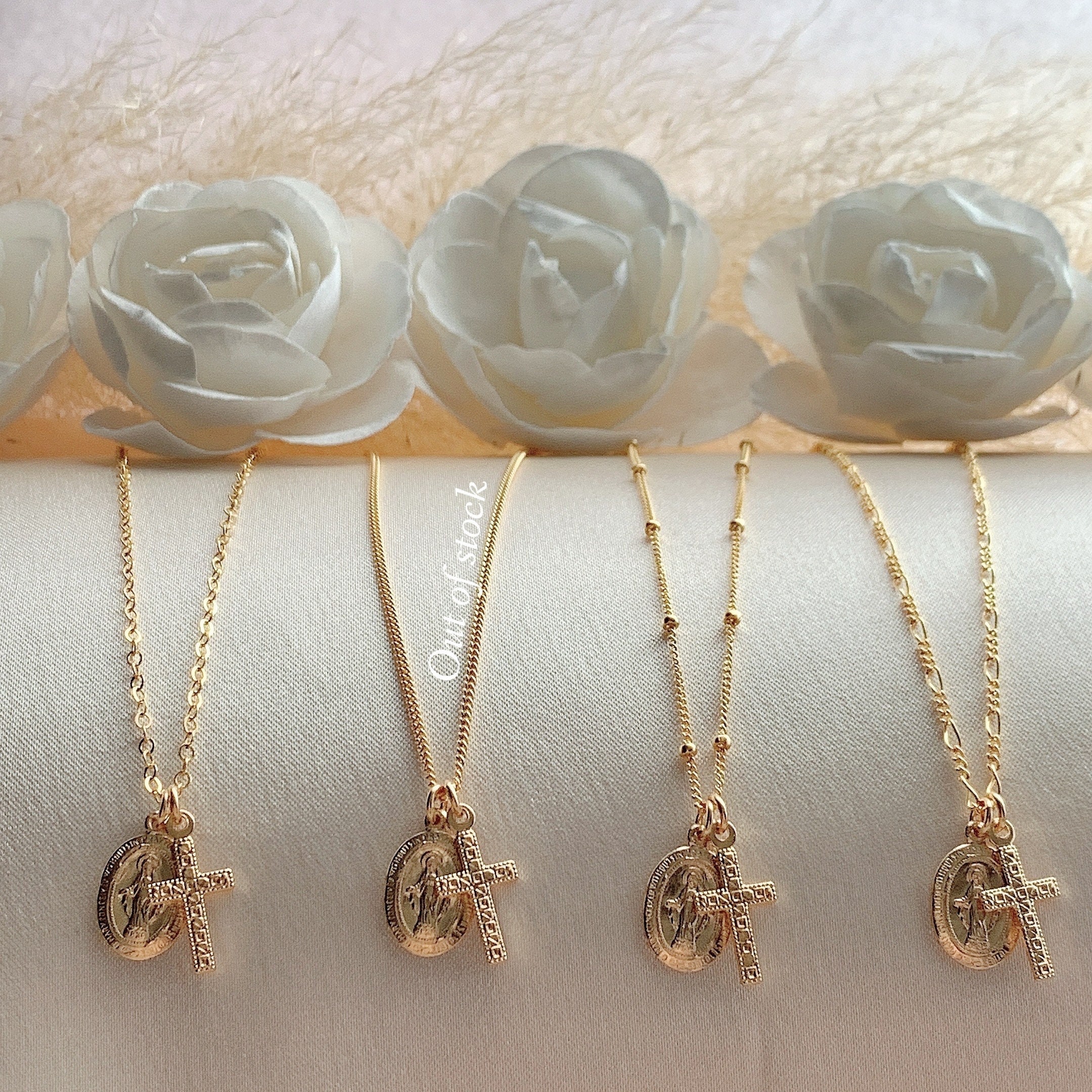 14K GF Small Cross Virgin Mary Necklace, Gold cross necklace, Virgin Mary necklace, Gift for Her, Christmas gifts