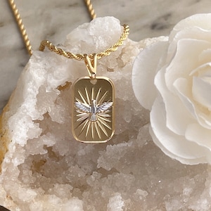 Gold filled Holy Spirit Necklace, Dove Necklace, Protection Necklace, Religious Necklace, Gift for her