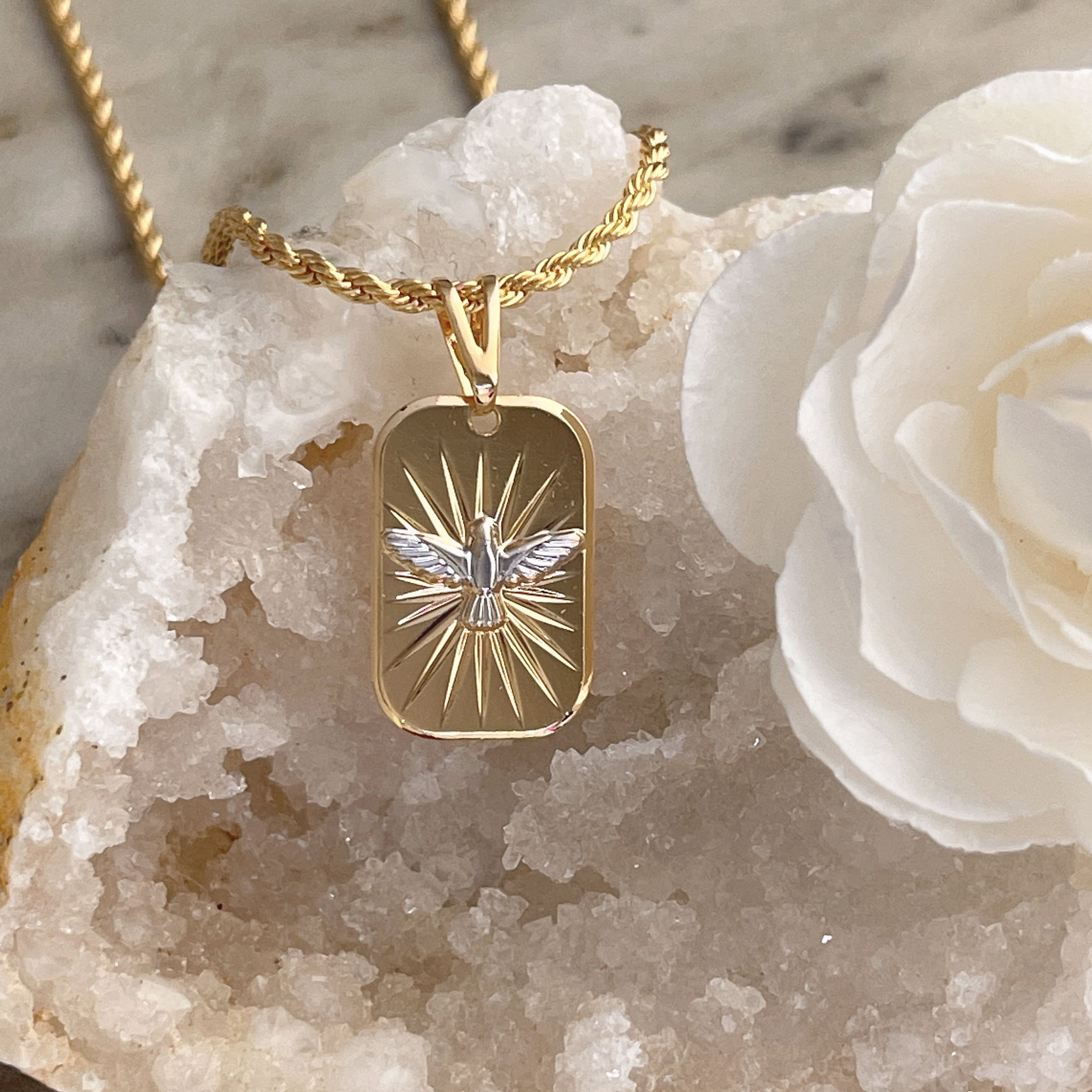 Gold filled Holy Spirit Necklace, Dove Necklace, Protection Necklace, Religious Necklace, Gift for her