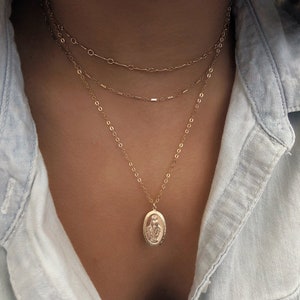 14K GF Virgin Mary necklace, Bridesmaids gift, Gift for her, Pendant necklace, Long necklace, Miraculous Medallion, Christmas gifts