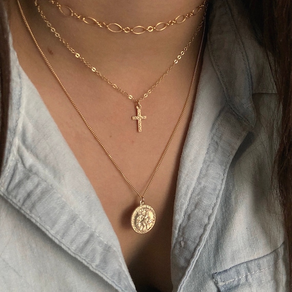 Tiny gold Cross Necklace Dainty cross necklace Small cross | Etsy