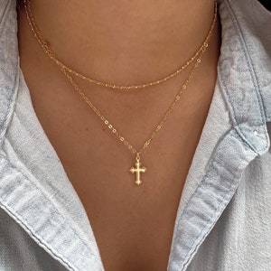 14k GF Tiny gold Cross Necklace, Dainty cross necklace, Small cross necklace, Gift for Her, Christmas gifts