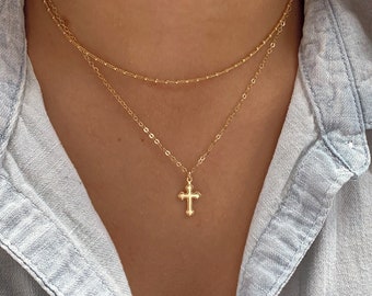 14k GF Tiny gold Cross Necklace, Dainty cross necklace, Small cross necklace, Gift for Her, Christmas gifts
