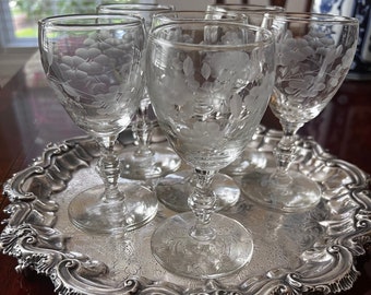 Sold OUT of stock Vintage Etched Cordial glasses 6 SOLD