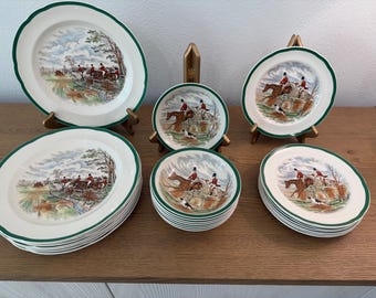 Fox Hunting SIX China Dinner Plates Collection Set Countryside