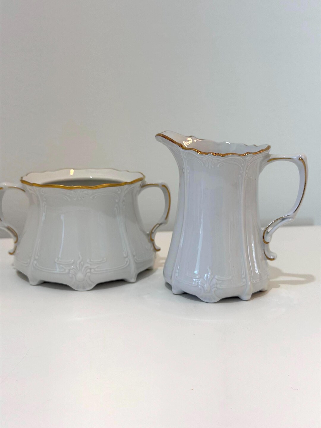 Tirschenreuth Baronesse Gold Germany Porcelain Creamer & Sugar