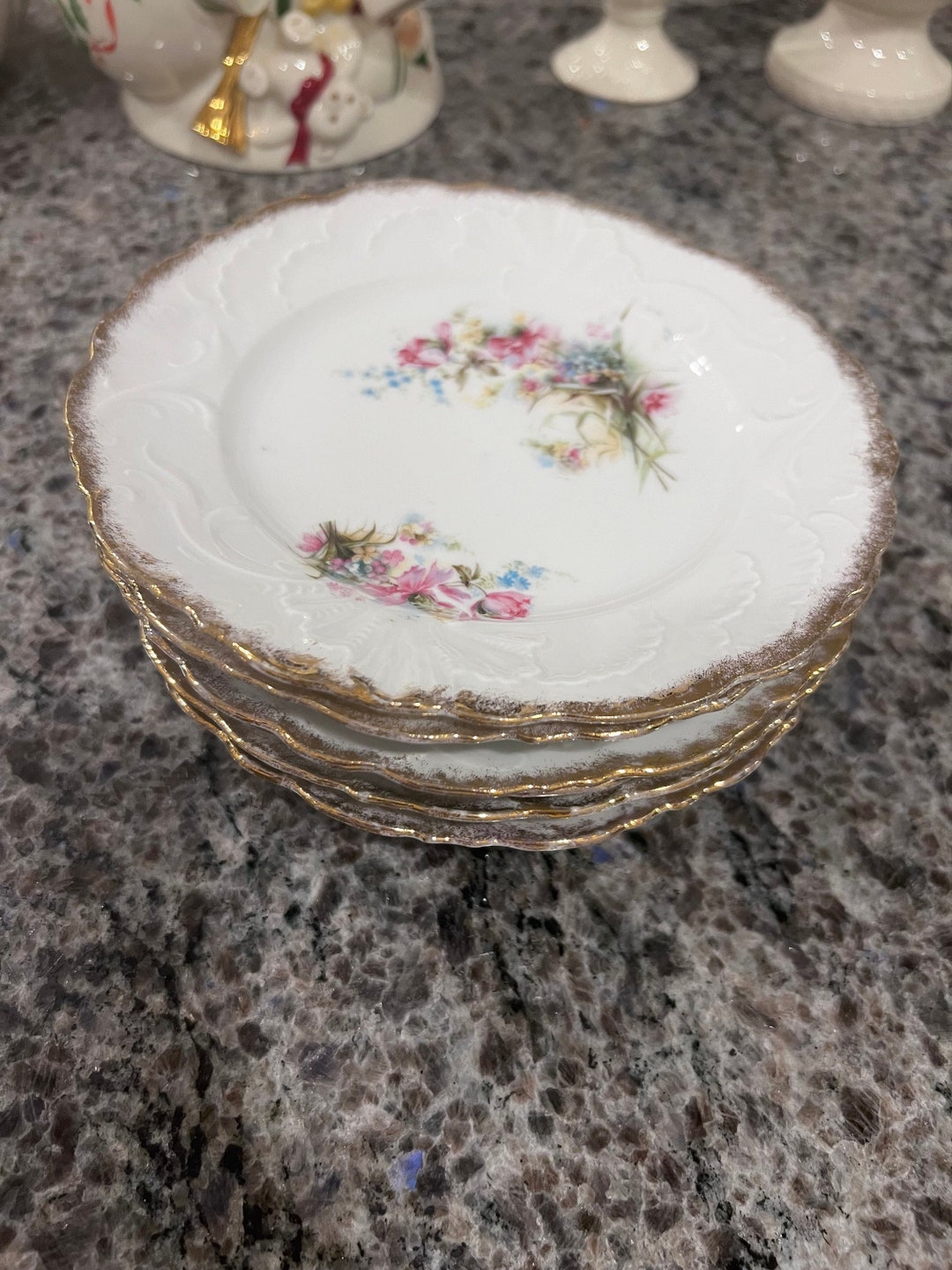 Beautiful Plates W Pink Floral & Gold Trim 6 Set Etsy