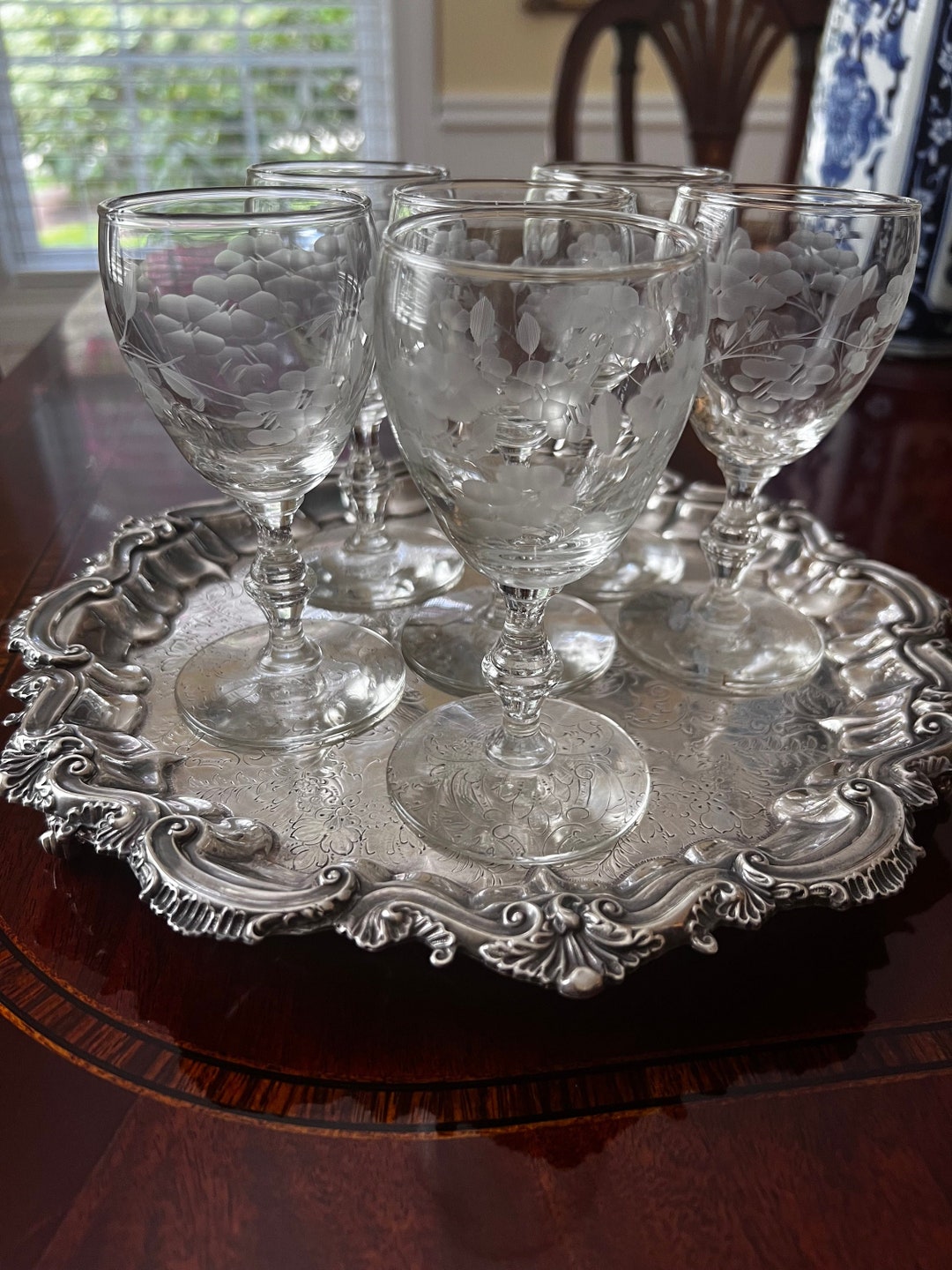 Vintage Etched Cordial Glasses 6 Etsy