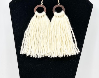 100% Acrylic Yarn & Wood Tassel Earrings