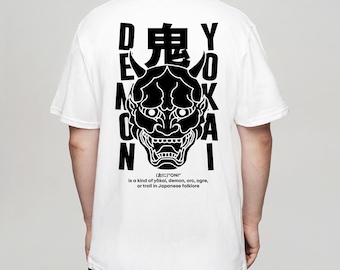 Japanese Demon Tattoo T-Shirt | 100% Organic Cotton T-Shirt | Oni Japanese Demon Print | Streetwear-Tattoo Shirt Design