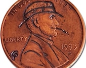 Hobo Nickel Coin 1993 Liberty Smoke Original Hand Engraved by Pines Chuck