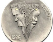 Hobo Nickel Coin 1936 Buffalo quot Lovers quot 24k Gold Hand Engraved Gediminas Palsis