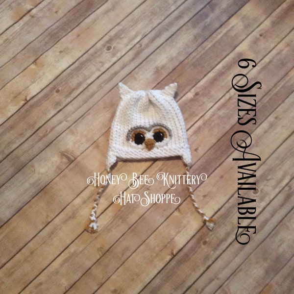 Snowy Owl Hat - 6 sizes available, READY TO SHIP; white, gold, gray, grey, snowy, hoot, animal, snowy owl, HBKHats