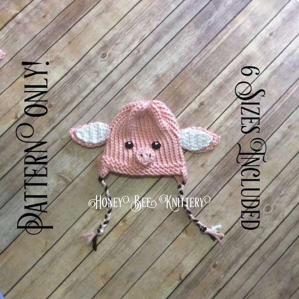 Pink Pig Hat PATTERN ONLY - 6 sizes included; animal, farm, ffa, piglet, oink, hog, swine, porker, bacon, sow, loom knit, crochet