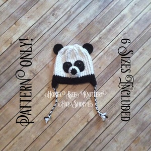 PADRÃO DE CHAPÉU DE URSO PANDA SOMENTE - 6 tamanhos incluídos; branco, preto, chinês, fofo, animal, tricô de tear, crochê