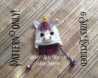 Unicorn Hat PATTERN ONLY - 6 sizes included; white, gold, magical, saddle, riding, equine, mare, foal, stallion, animal, loom knit, crochet