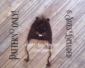 Gopher or Groundhog Hat PATTERN ONLY - 6 sizes included; animal, Groundhog Day, buck teeth, loom knit, crochet