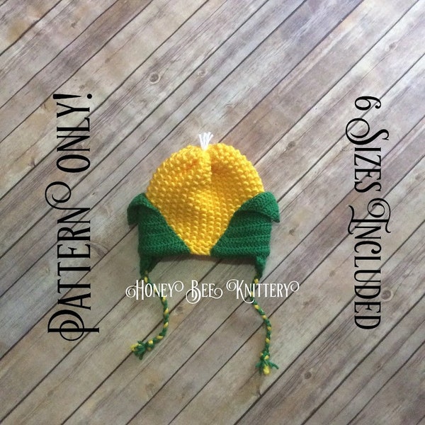 Ear of Corn Hat PATTERN ONLY - 6 sizes included; corn on cob, vegetable, cornhusk, sports, ffa, loom knit, crochet