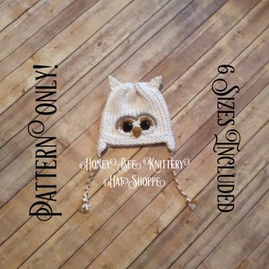 Snowy Owl Hat PATTERN ONLY - 6 sizes included; white, gold, grey, gray, hoot, animal, loom knit, crochet