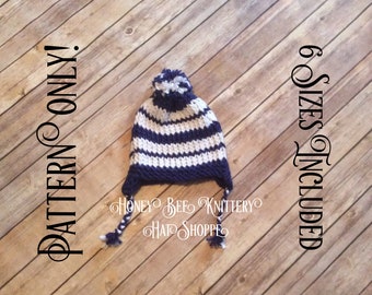 Stripes Hat in Blue and White PATTERN ONLY - 6 sizes included; loom knit, crochet