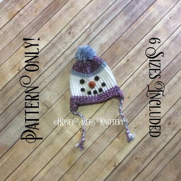 Snowgirl Hat PATTERN ONLY - 6 sizes included; pink, purple, tweed, carrot nose, frosty, cold, frozen, snow girl, woman, loom knit, crochet