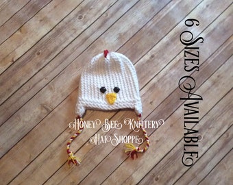 Hen Hat - 6 sizes available, READY TO SHIP; animal, chicken, hen, rooster, farm, coop, Easter, white, peep, HBKHats