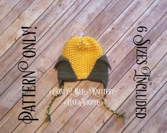 Ear of Corn Hat PATTERN ONLY - 6 sizes included; corn on cob, vegetable, cornhusk, sports, ffa, loom knit, crochet