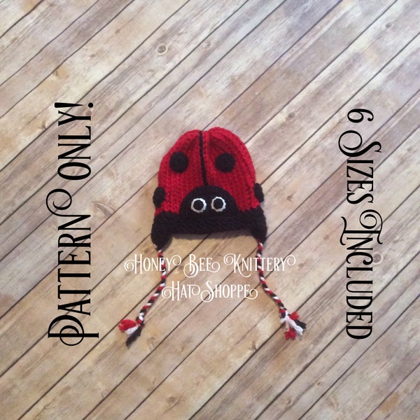 Motif de chapeau Lady Bug uniquement – 6 tailles incluses ; coccinelle, rouge, noir, insecte, bug, scarabée japonais, mignon, animal, métier à tisser, crochet