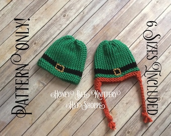 St Patricks Day Hat PATTERN ONLY - 6 sizes included; St Pattys Day, leprechaun, shamrock, luck of the Irish, pot of gold, loom knit, crochet