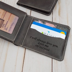 Cartera plegable de cuero genuino para él, camello caballo loco, azul marino y regalo de aniversario gris para él, regalo de Navidad o cumpleaños, para papá