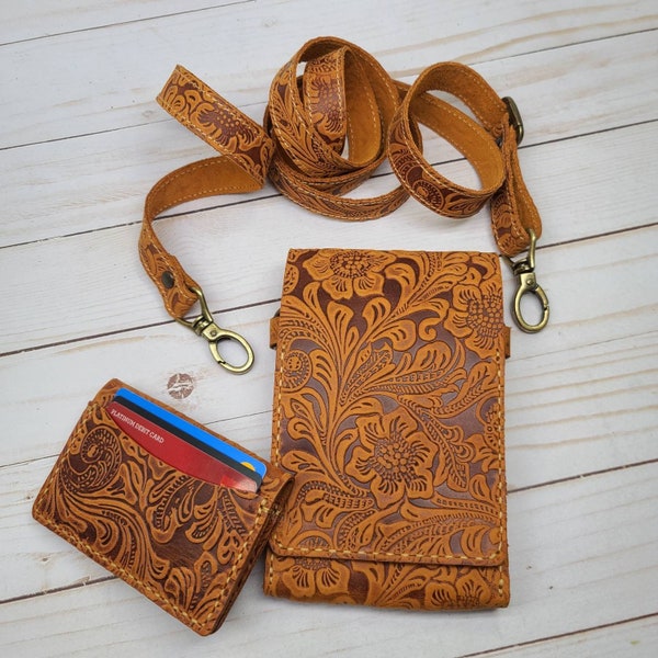 Bolsa tiracolo de couro com relevo, alça de couro ajustável de 63 polegadas e carteira para cartão, ideal para iPhone 14 Pro MAX e Galaxy S22 Ultra