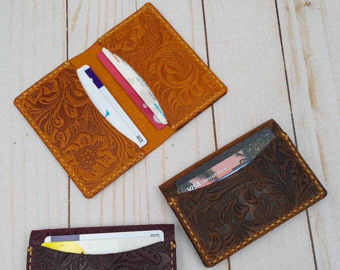 Tooled Leather Bifold Front Pocket Wallet for Folded Bills Card Holder ...