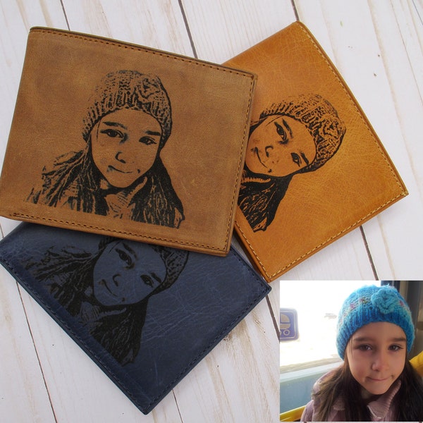 Portefeuille photo gravé avec message personnalisé dans une boîte cadeau, portefeuille personnalisé à deux volets, cadeau d'anniversaire, portefeuille photo, cadeau de Noël