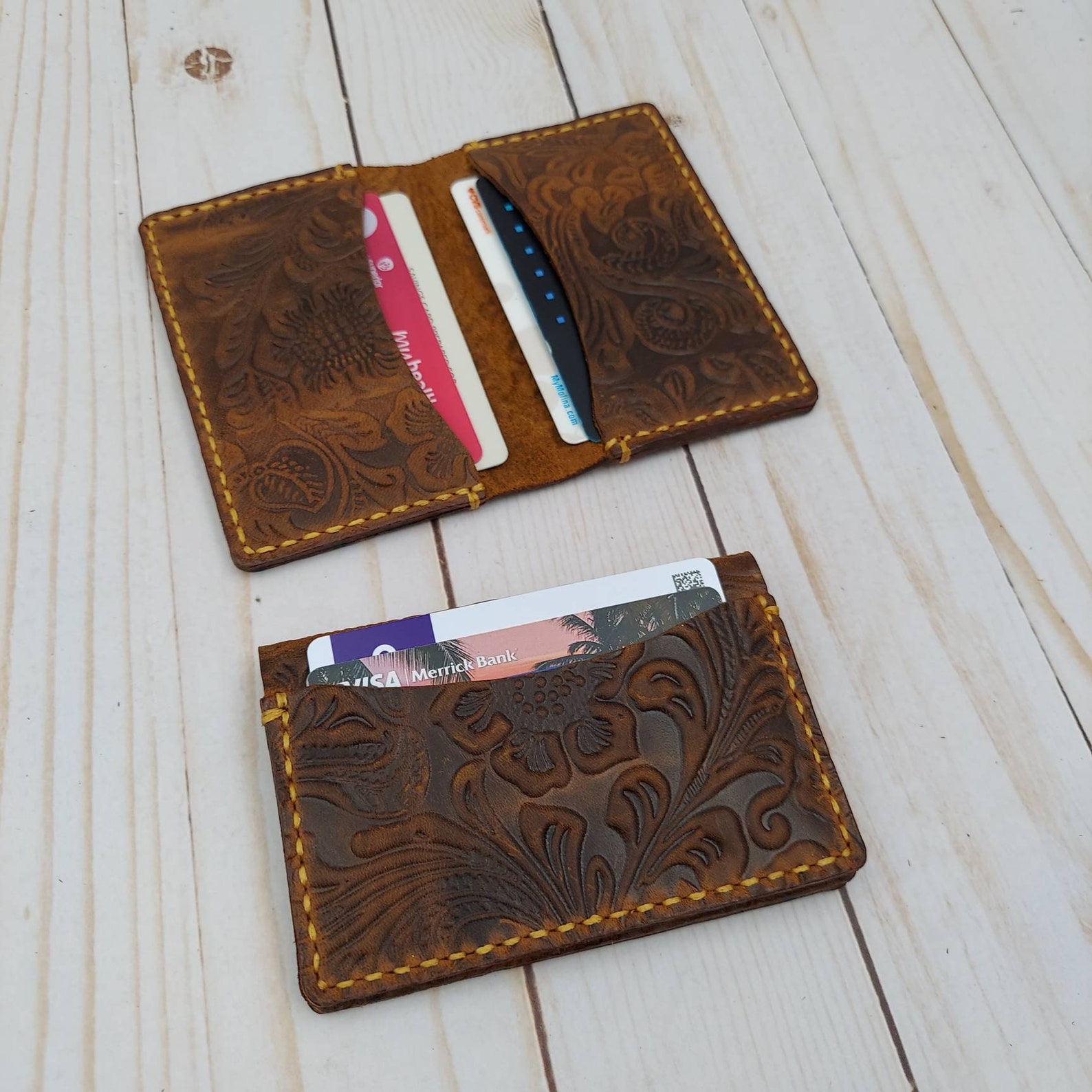 Embossed Leather Card Wallet Minimalist Western Wallet Hand Etsy
