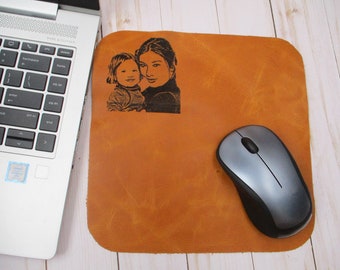 Photo Engraved Mousepad, Personalized Mousepad, Full Grain Premium Real Leather Mousepad, Picture Engraved Mousepad, Valentines Day Gift