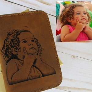 Cartera de tarjeta minimalista grabada con foto, Cartera de tarjeta unisex, Cartera de tarjeta plegable personalizada, Regalo del Día del Padre, Regalo de Navidad