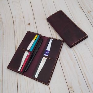 Hand Stitched Long Leather Wallet With Plus Size Phone Pocket - Etsy