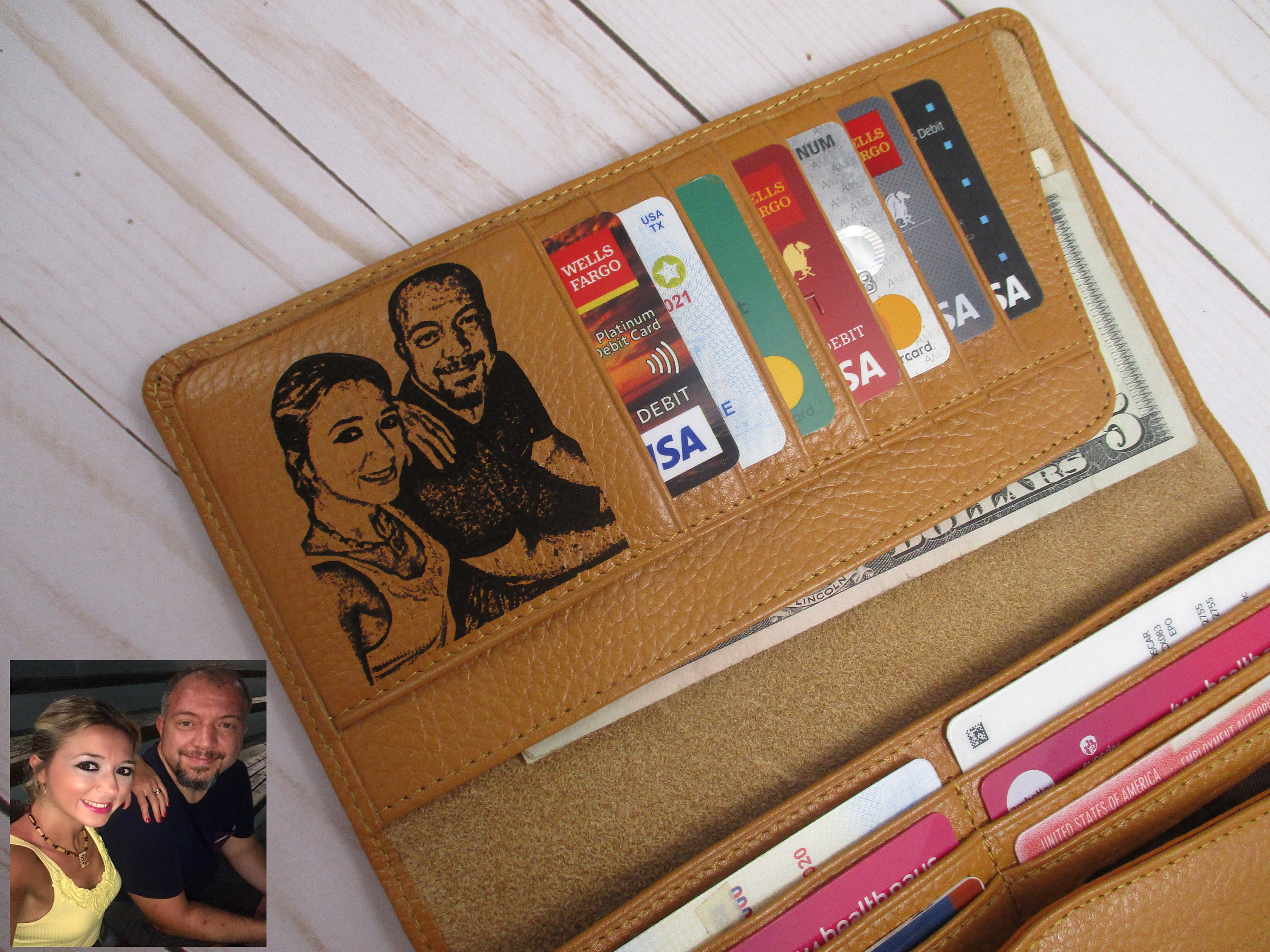 Photo Engraved Women's Wallet, Genuine Leather Long Wallet in Red