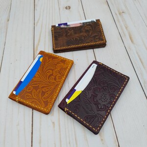 Embossed Leather Card Wallet, Minimalist Western Wallet, Hand Stitched ...