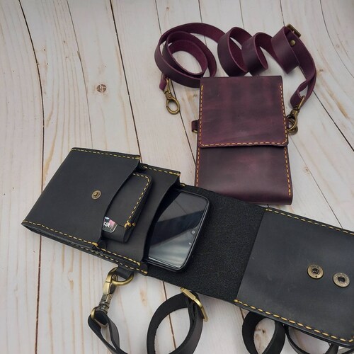 Teal Leather Crossbody Phone Bag with Chain Strap