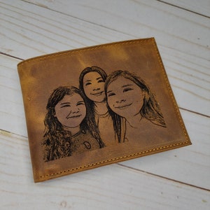 Cartera marrón para hombre en caja de regalo, cartera plegable personalizada, regalo de aniversario, cartera con foto, regalo de Navidad, cartera con iniciales grabadas con foto