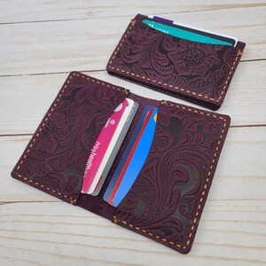 Embossed Leather Card Wallet, Minimalist Western Wallet, Hand Stitched ...