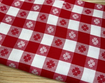 Nappe de bistrot italienne vintage | Couverture de pique-nique à carreaux vichy rouge et blanc | Nappe/tissu des années 60