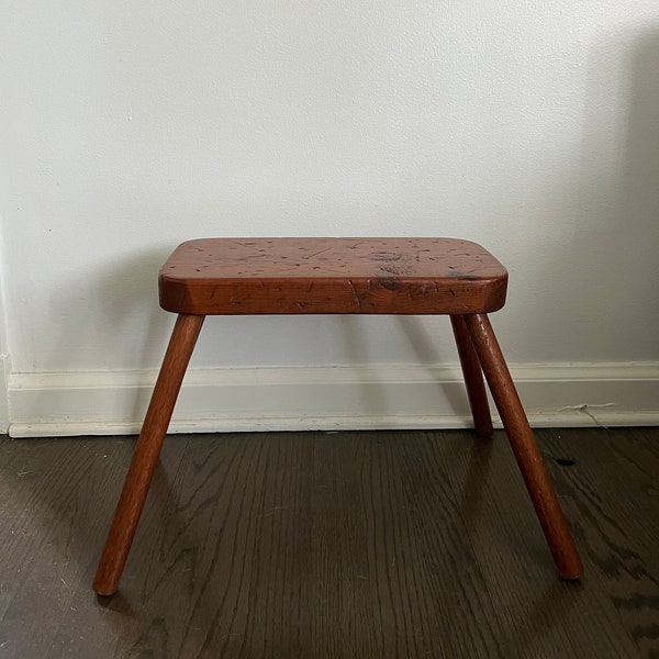 Antique vintage primitive handmade small wood milking stool | decorative stool | wood stool | plant stand | pedestal