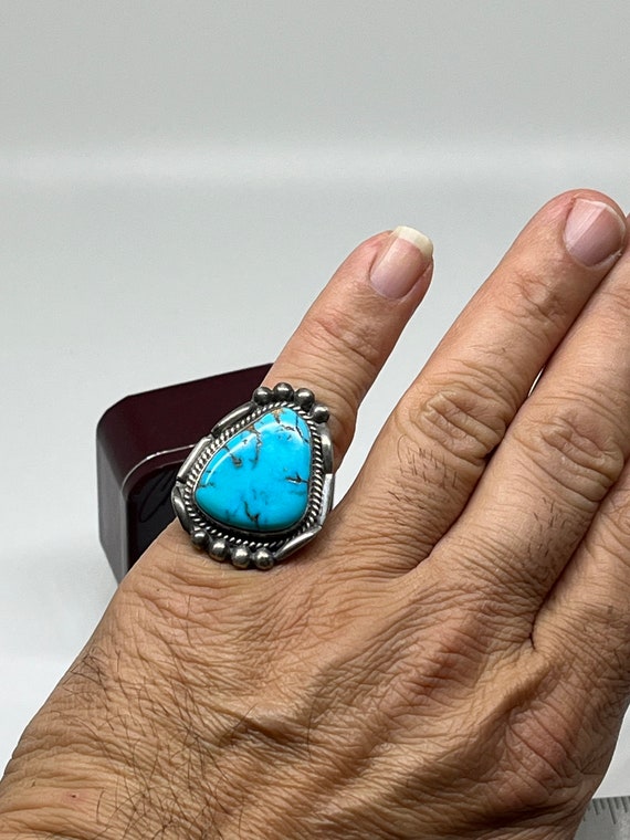 •#8 TURQUOISE - SHÁ• Navajo silver ring (size 9.25)