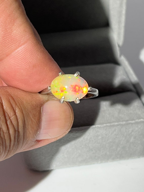 Genuine Ethiopian Opal Open Ring size 7_7.5 - image 3