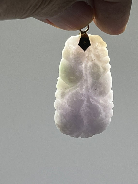 14k solid gold Genuine Lavender Jade pendant, old - image 2