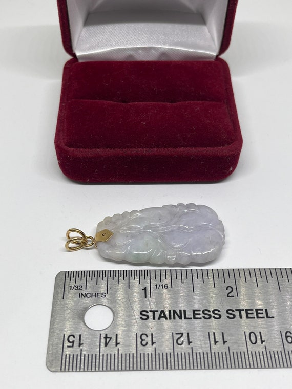 14k solid gold Genuine Lavender Jade pendant, old - image 4